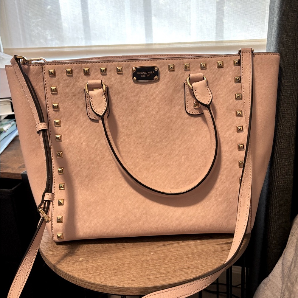 Michael Kors Blush Pink large Tote bag with Gold Studs